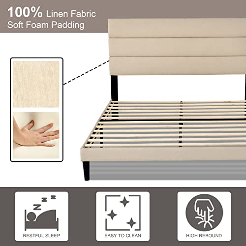 QZhommer-Upholstered-Platform-Bed-Queen-Size-Metal-Bed-Frame-with-Headboard-and-Strong-Wooden-SlatsNon-Slip-and-Noise-FreeNo-Box-Spring-Needed-Mattress-FoundationEasy-AssemblyBeige