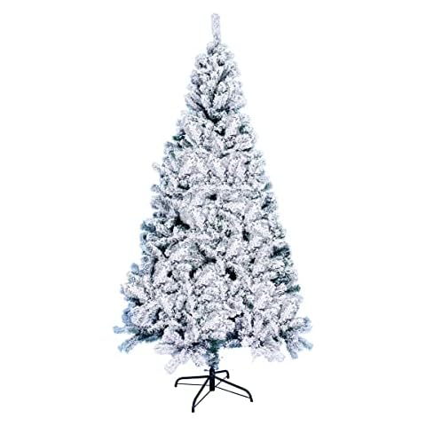 Nearly Natural Snow Flocked Christmas Tree 7.5ft Artificial Hinged Pine Tree Xmas Tree，Party Decoration；for Home, Office, Party Decoration w/ 1,400 Branch Tips, Metal Hinges & Foldable Base Cover
