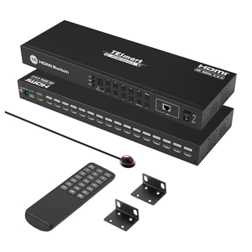 TESmart 16×1 HDMI Switch 16 in 1 Out 4K@60Hz HDCP 2.2 with 19-inch Rack-Ears | RS-232 / LAN Control | IR Remote Control and Auto Switch | Auto Scan Time Interval - Black