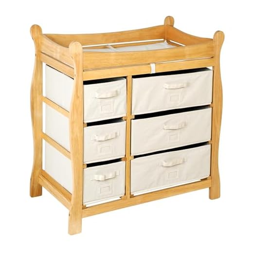 Sleigh Style Baby Changing Table with 6 Storage Baskets and Pad