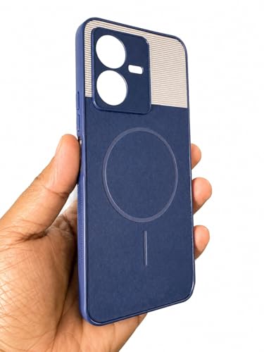 Image of Bintage Mac Safe Design Hard Slim Back Case | Soft Border Camera Protect | Dual PU Leather Finish Back Cover Compatible for Vivo Y22s 4G / Vivo Y22 4G - Royal Blue
