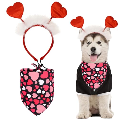 Valentine's Day Dog Costume Pet Heart Headband and Bandana for Dog Cat Glitter Valentine's Day Supplies