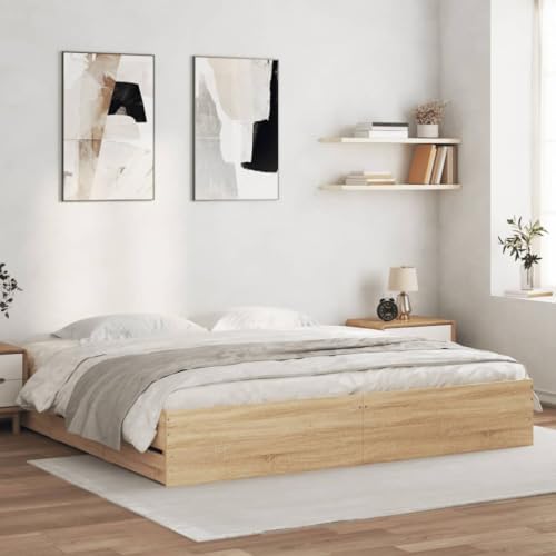 KLYEON Cama con cajones Madera ingeniería Roble Sonoma 180x200 cm,Estructura de Cama con Cajones Moderna y Práctica Madera de Ingeniera Duradera Color Roble Sonoma Camas y somieres