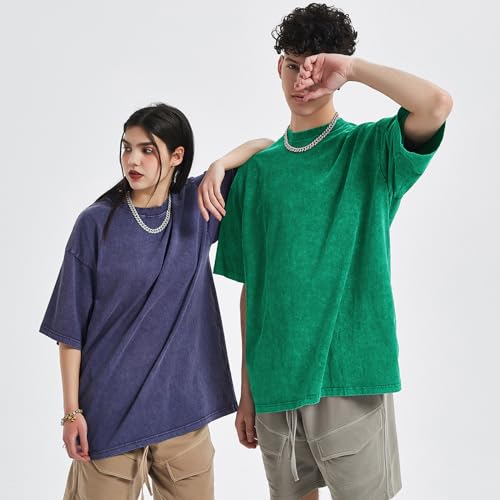 Camisetas de gran tamaño para hombre, camisetas pesadas, cuello redondo, manga corta, camisetas básicas de algodón, unisex, Verde, Medium