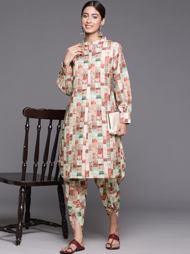 Kurta droite beige à imprimé géométrique Varanga style dhoti taille S - 5
