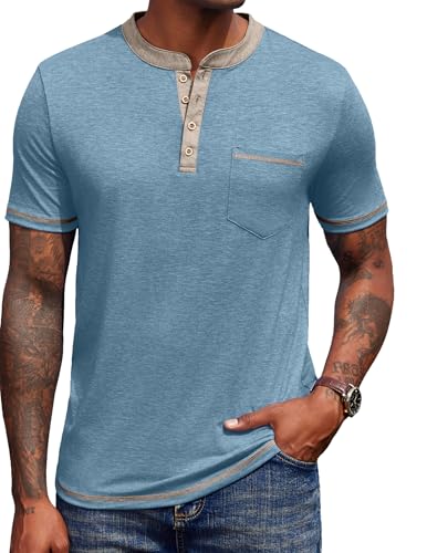 Chemise Henley homme manches courtes t-shirt été décontracté col tunisien
