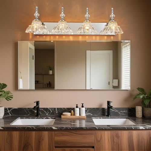 LBSQJ Vintage Bathroom Vanity Light, 4-Light Chrome Vanity Lighting Fixture with Flower Glass Shade, Bathroom Lighting Fixtures Over Mirror by LBSQJ - Image 7