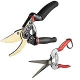 gonicc 8.5" Professional Rotating Bypass Titanium Coated Pruning Shears(GPPS-1014) and Micro-Tip Pruning Snip (GPPS-1008), Pruners with Heavy Duty SK5 Blade. Soft Cushion Grip Handle for Everyone.