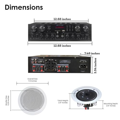 Home Theater System Kit, 4 Channel 1000 Watts Bluetooth Receiver with 5.25" 8 Qty of 175W in-Wall in-Ceiling Speakers & 16 Gauge 500 ft. Spool of Speaker Zip Wire by Vaiyer by Vaiyer - Image 2