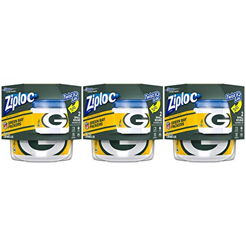 Ziploc Food Storage Meal Prep Containers, Small, 2 Count, Pack of 3 (6 Total Containers), Twist N Loc- NFL Green Bay Packers