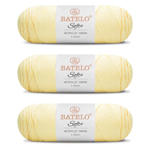 BATELO Soft Butter Yellow Yarn 1008 Yards - 3 Pack Acrylic Yarn of 200g/7.5oz - 4 Medium (Worsted) - Crocheting, Knitting, Amigurumi, Craft