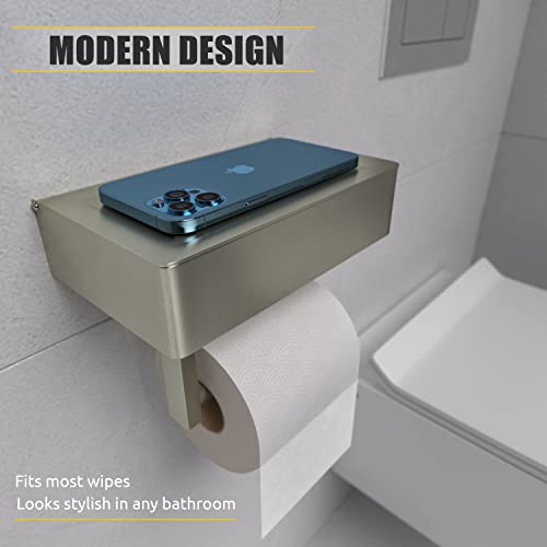 Sayoneyes Brushed Nickel Toilet Paper Holder With Shelf And Storage – Premium Quality Sus304 Stainless Steel Flushable Wipes Dispenser – Screw And Adhesive Toilet Paper Holder For Bathroom (Large) #TOP6