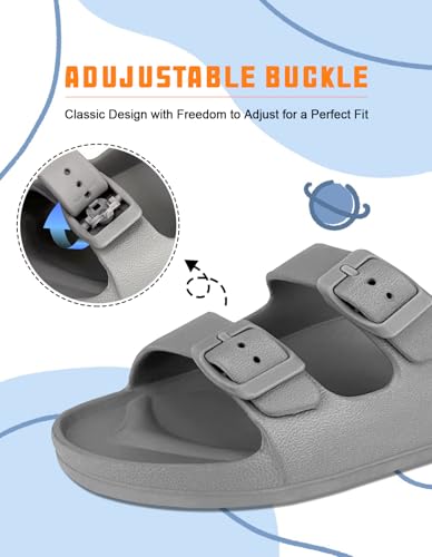 Image of Kids Slides Sandals Boys Girls Toddler Double Buckle Water Shoes Shower Slippers for Summer Beach Pool Indoor Outdoor