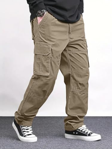 Image of Vogaan Casual Solid Men's Loose Fit Drawstring Cargo Pants with Multiple Pockets | Cotton Cargos for Men