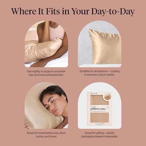 Image of Kitsch Satin Pillowcase with Zipper - King Size, Champagne | Softer Than Silk Pillow Cases, Smooth Cooling Satin Pillow Case for Hair and Skin, Wrinkle-Free, Machine Washable