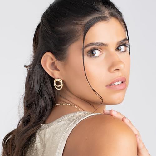 Barzel 18K Gold Plated Double Loop Dangling Earrings, High Polish Finish, Intertwined Design, Made in Brazil3