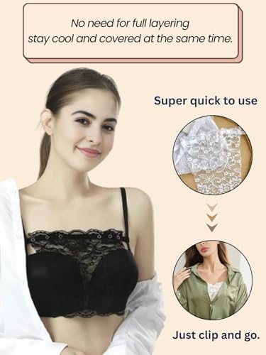 Image of FIMS - Fashion is my style Cotton Lace Clip-on Camisole for Womens,Floral Pattern with Snap Button Closure, Adjustable,Combo Pack, Black White Beige, Free Size