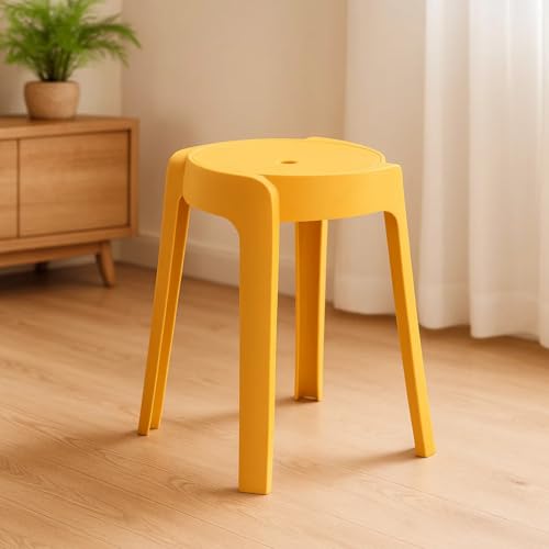 Image of Nilkamal Twist Sturdy and Durable Plastic Seating Stool | for Living Room, Bedroom, Bathroom, Kitchen, Office | Mustard Yellow