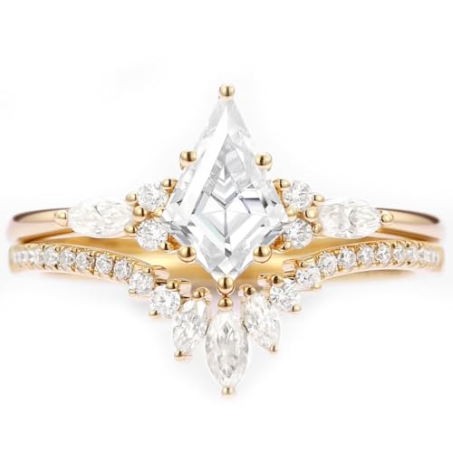 10K/14K/18K Solid Gold Personalized 1.5ct Kite/Pear Cut Moissanite Wedding Ring Set for Women Custom Engraved Antique Kite Shape Moissanite Wedding Band Set 4-18 Size