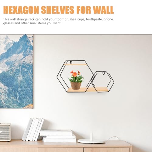 Estante flotante hexagonal de madera estantería de pared para almacenamiento de libros 4