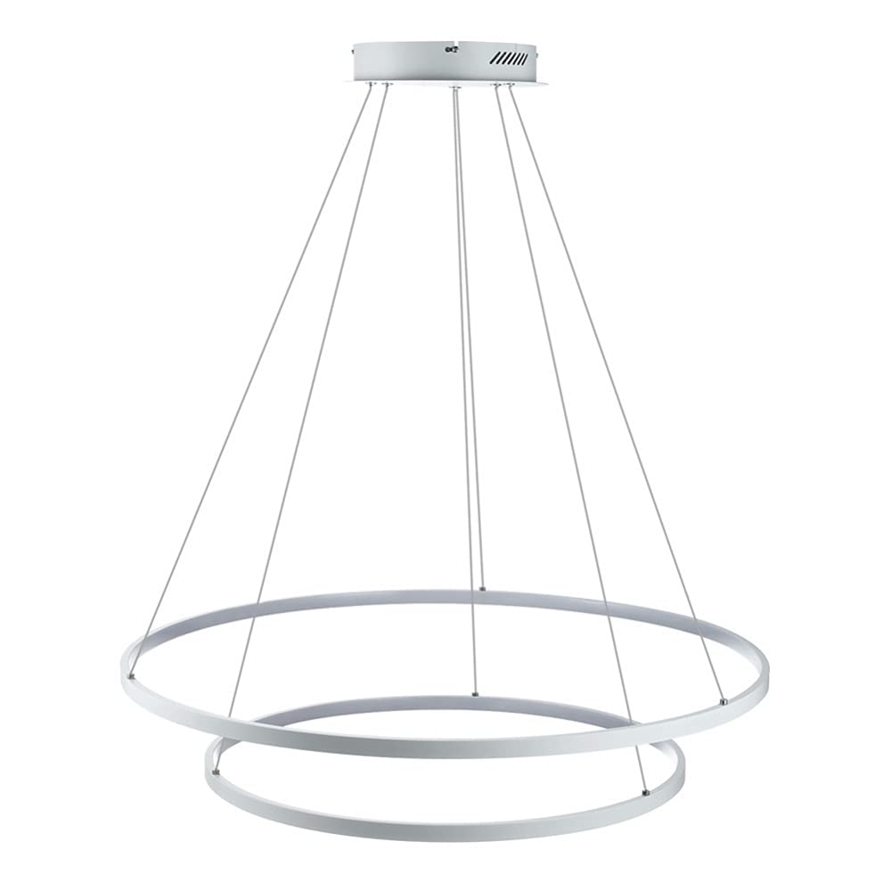 Ring Circle LED Pendant Light, Modern Metal Acrylic Chandelier Height Adjustable Hanging Lamp For Living Room, Bedroom, Dining Table,White+3 Color Light-20＋40cm 38W