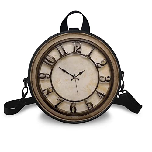 NETILGEN Bolso de mano redondo de piel sintética para mujer, bolso cruzado con cremallera, bolso de hombro para teléfono celular, Reloj-3D
