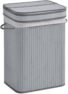 HOMCOM 70L Natural Wood Laundry Basket A Compartment w/Flip Lid Removable Lining Handles Board Base Foldable Durable Water-Resistant Dirty Clothes Storage Home Organisation Grey
