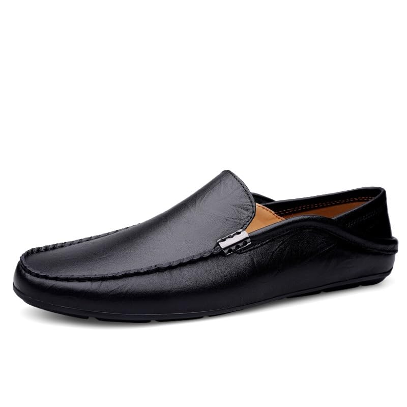 Mens Loafers Round Toe Leather Loafer Shoes Resistant Flat Heel Flexible Casual Slip On2