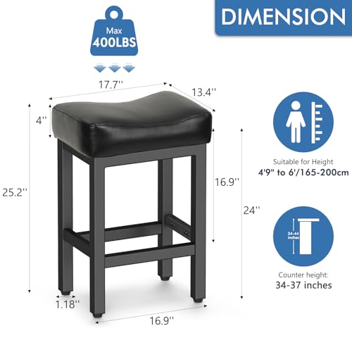 Image of Raynesys Counter Height Bar Stools Set of 3, 24 Inch Barstools for Kitchen Island Counter, Bonded Leather Kitchen Stools with Saddle Seats & Metal Base, Easy Assembly, Black