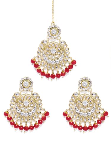 Juego de joyas Maang Tikka chapado en oro de 18 quilates DMZ-2222 S