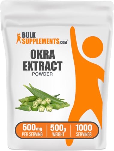 BulkSupplements.com Okra Extract Powder - Okra Supplement Source of Fiber Herbal Supplement - Vegan & Gluten Free 500mg per Serving 500g (1.1 lbs) (Pack of 1)