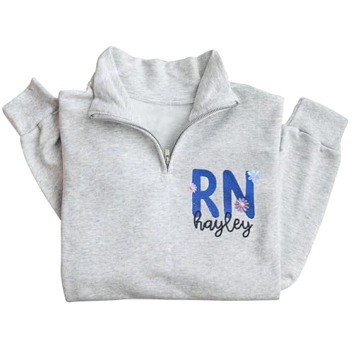 GODMERCH Custom Nursing Student Quarter Zip Sweatshirt, Personalized Nurse Embroidered Pullover with Name