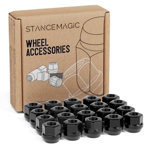 Image of 20pcs Open End Lug Nuts, 1 /2x20 Threads, 0.81 inch Length, Cone Conical Taper Acorn Seat, 19mm 3 /4 inch Hex Head, Compatible with Ford Lincoln Dodge Jeep and More - Black