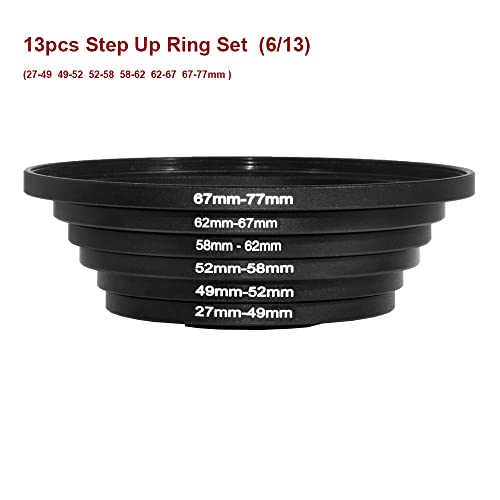 13 piezas conjunto de anillos adaptadores de filtro, kit de anillos de paso metálicos para lentes de cámara (Incluye 7+6 piezas Step Up Ring Se) negro miniatura 3