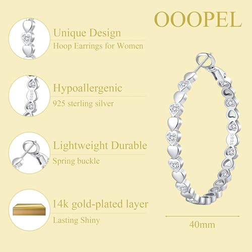 OOOPEL Heart Cubic Zirconia Large Hoop Earrings for Womens 925 Silver 14k Gold Plated Hypoallergenic Rhinestone Hoops Earring Sparkly Jewelry Gift 30/40/50/60mm3