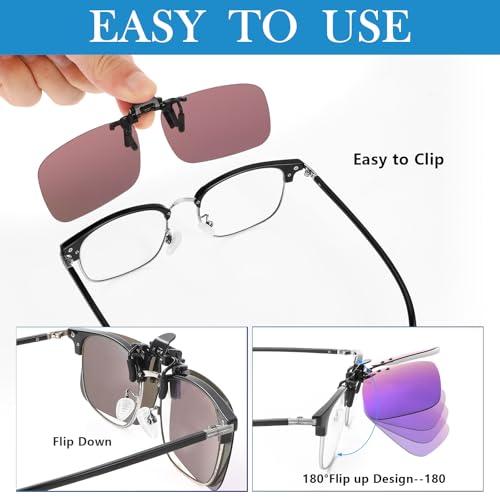 Image of Hifot Clip on Sunglasses 4 Pack,Polarized Lens Fit Over Prescription Glasses,Flip up Rimless Sunglasses