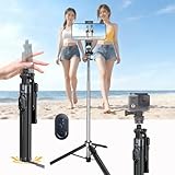 スマホ 三脚 スマホスタンド ワンクリック三脚開閉 1/4ネジ内蔵 スマホ アクションカメラ兼用 iphone/Android/リングライト対応 じどりぼう コンパクト じどり棒 リモコン付き 最大130cm＆6段階伸縮 360°+270°可調節 携帯スタンド 折りたたみ式 旅行/セルフィー/撮影録画/生ライブなどに最適 日本語取扱書付き (ブラック)