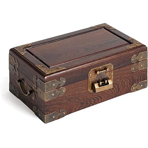 Boîte de bijoux antique en bois noble, coffret de rangement d'artisanat avec serrure