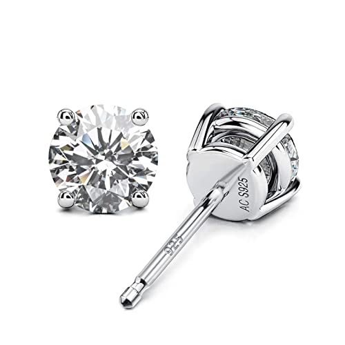 AllenCOCO Sterling Silver Stud Earrings for Women and Men, 18K White Gold-Plated, 5A+ CZ Cubic Zirconia, Hypoallergenic Non Tarnish Jewelry Gift for Sensitive Ears
