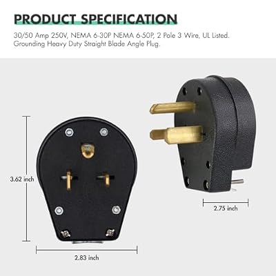 Micmi Straight Blade Angle Plug, AC Dryer Replacement Male Angle Plug, Welder Plug NEMA 6-30P 6-50P, 50 Amp, 250V Black (NEMA 6-50P Plug)