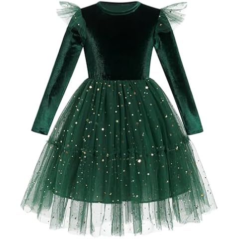 Long Sleeve Velvet Flower Girl Dress Green Cover