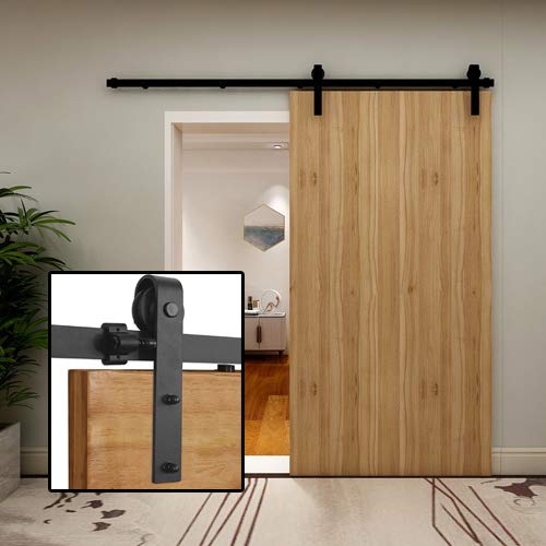 TSMST 8FT Sliding Barn Door Hardware Track Kit with Spring Damping Door Stopper, Smoothly and Quietly, Widest to 48" Wide Door (1.18" to 1.97" Thickness)
