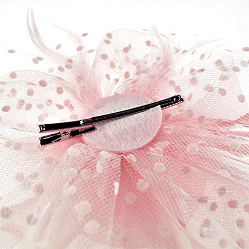 Image of DRESHOW Fascinators Hat Flower Mesh Ribbons Feathers on a Headband and a Clip Tea Party Headwear for Girls and Women