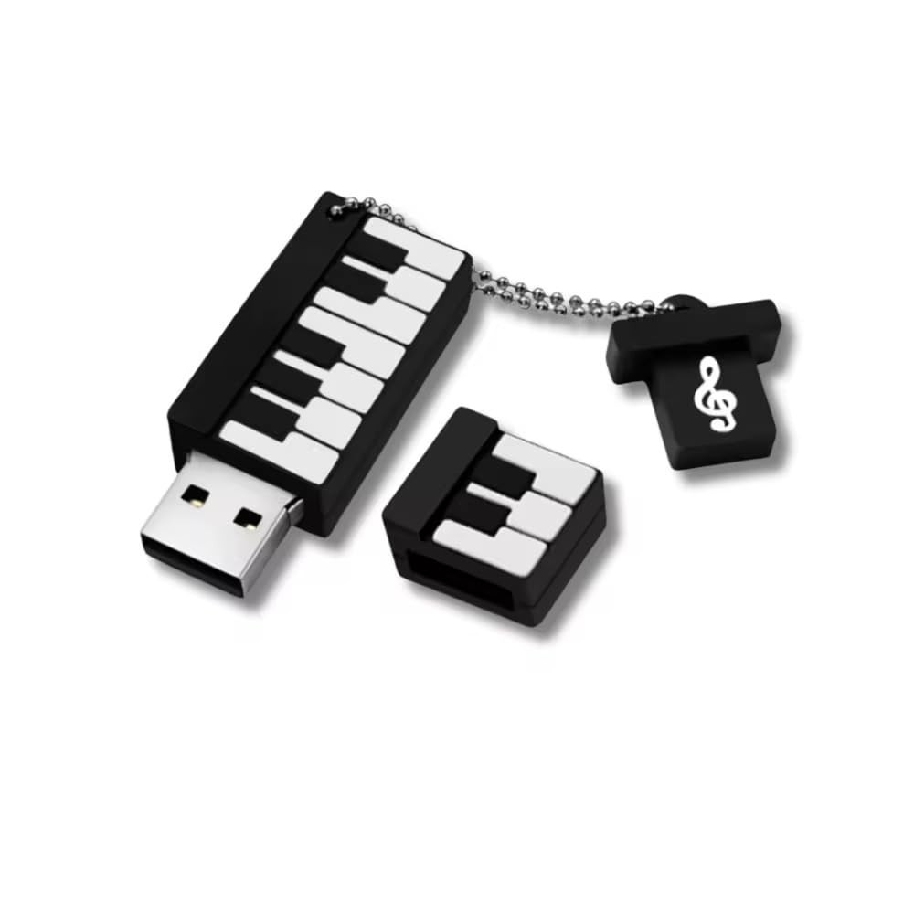 CleverlyGifted® 64GB 2.0 Piano Keyboard USB Flash Drive, Black and White Design with Musical Note Charm, Novelty Storage Device, Upto 10Mbps, Pen Drive-picture-30