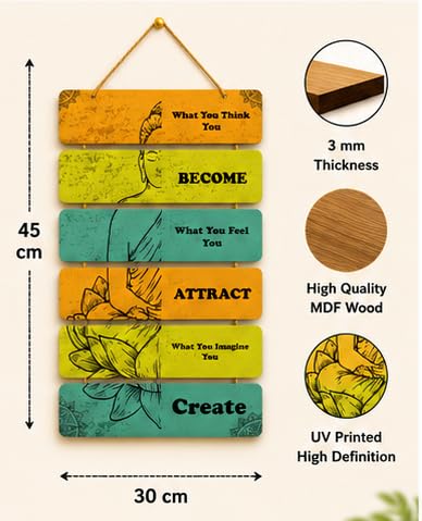 Image of Motivational Quote Wall Hanging for Home Decor | What You Think You Become, What You Feel You Attract, What You Imagine You Create MDF Wooden Wall Art | Office, Living Room & Meditation Decor