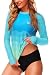 SPF Rash Guards for Women Gradient UV SPF Surfing Sun Shirts Swimming Top Aqua Blue M