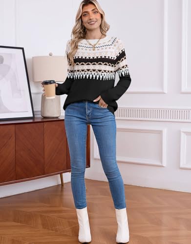 Image of Women's Vintage Fair Isle Pullover Sweater Lightweight Knit Tops