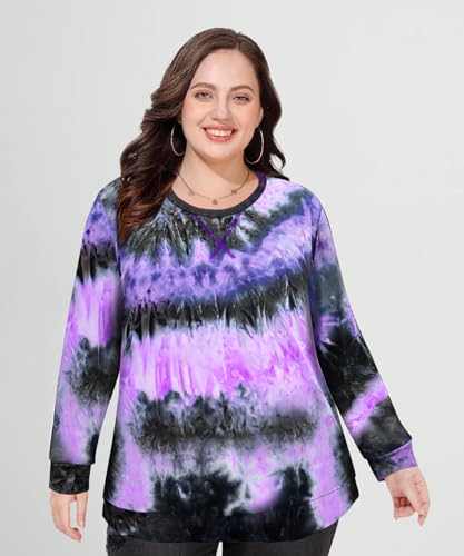 Image of CARCOS Plus Size Tops for Women Color Block Flower /Striped /Camo Crew Neck Long Sleeve Tee Shirt
