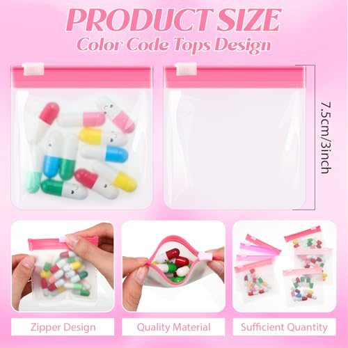 Image of Sherr 35 Pcs Pill Pouch Bags with Zipper Pill Pouch Set Travel Reusable Translucent Medicine Organizer Self Sealing Plastic Bag with Slide Lock for Storage(Gradient Pink,3 x 3 Inch,Blank Style)