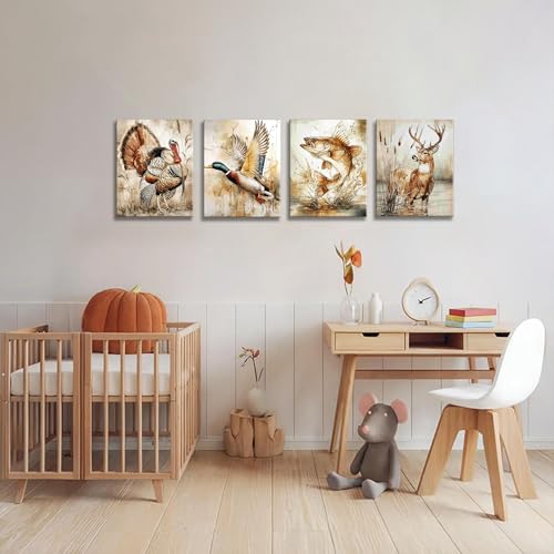 Image of Framed Vintage Farmhouse Kids Nursery Hunting Art Prints, 8x10x4 Inch